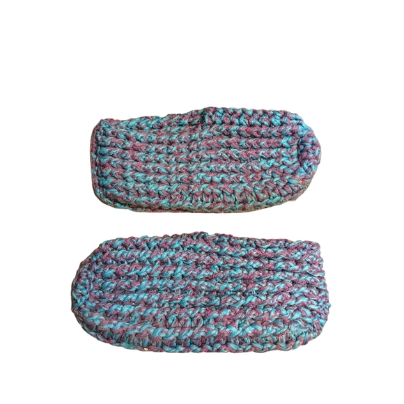 Handmade Knitted Acrylic Yarn Slippers Pantouffles Blue Purple - Picture 5 of 5